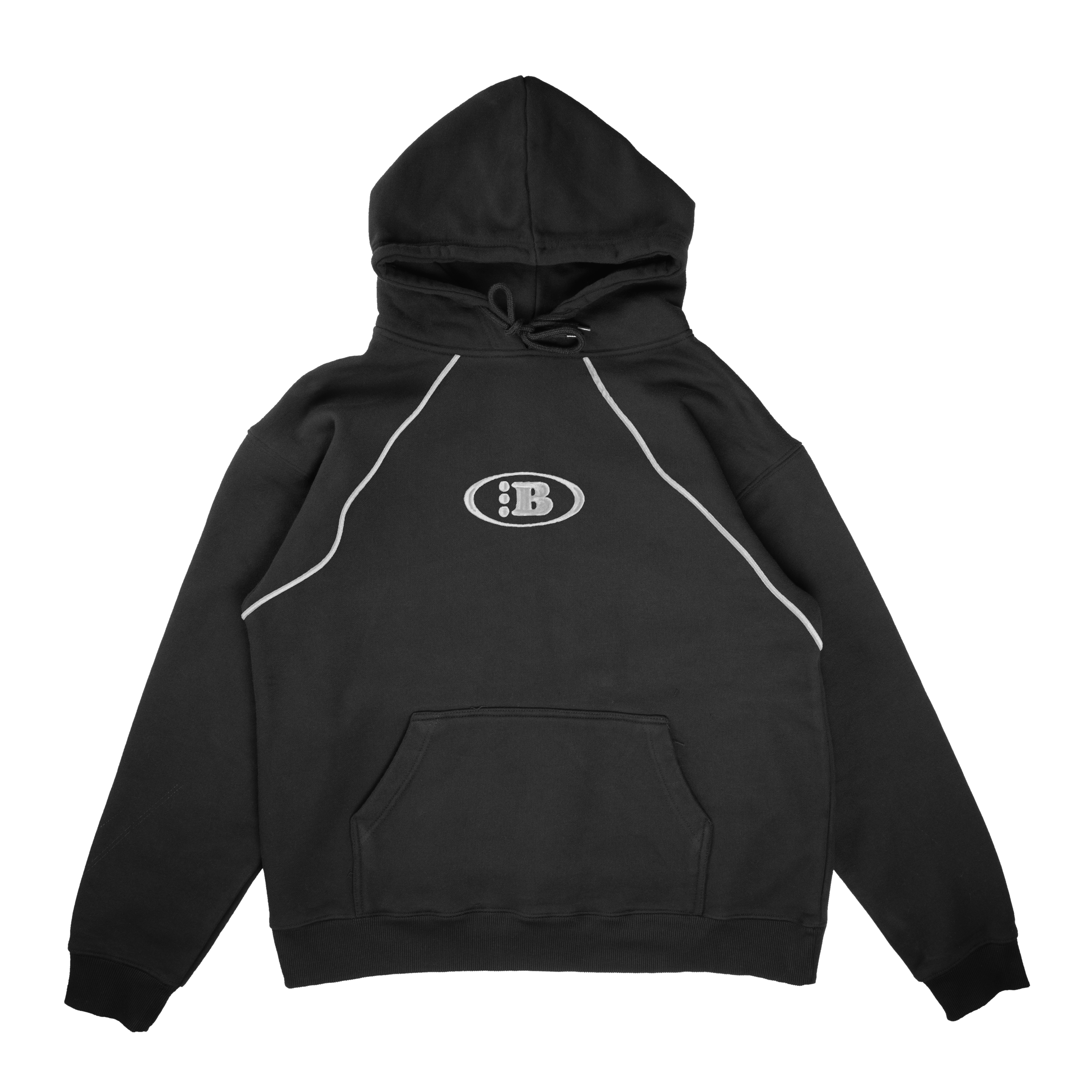 B LOGO STAPLE PIPING HOODIE[BLACK] – BRTHRHOOD444